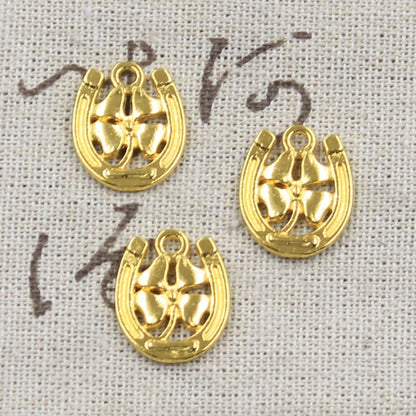 12 Stück Charms Hufeisen Glücksklee 18x15mm Antikherstellung Anhänger passend, Vintage tibetische Bronze Silber Farbe, DIY handgefertigter Schmuck