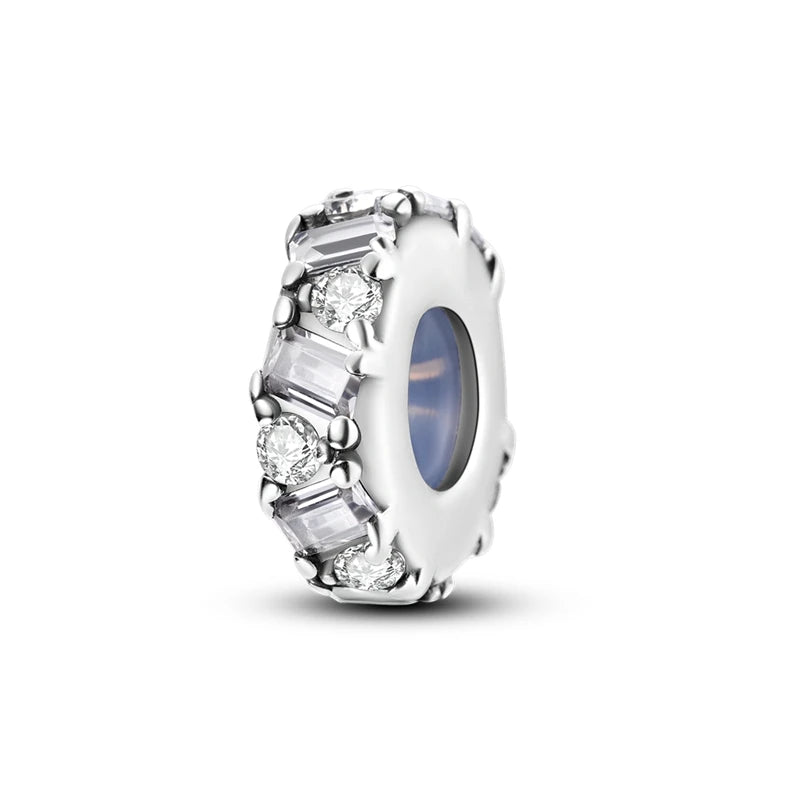 Silber-Charm, 925er-Sterlingsilber, Clip-Charms, Sicherheitsketten-Charm, CZ-Pavé, runde Clip-Perlen, passend für Original-Armbänder, Schmuckherstellung