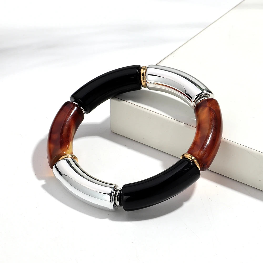 Retro Bernstein Unregelmäßige Geometrische Acryl Armbänder für Frauen Boho Statement Harz Stapelbare Armband Armreif Paar Schmuck Geschenke