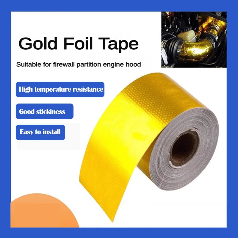 Gold 2-Zoll-Auto-Ansaugsystem, Aluminiumfolie, mit Baumwolle umwickeltes Tuch, reflektierende Thermobarriere, selbstklebende goldene Isolierung aus Baumwolle