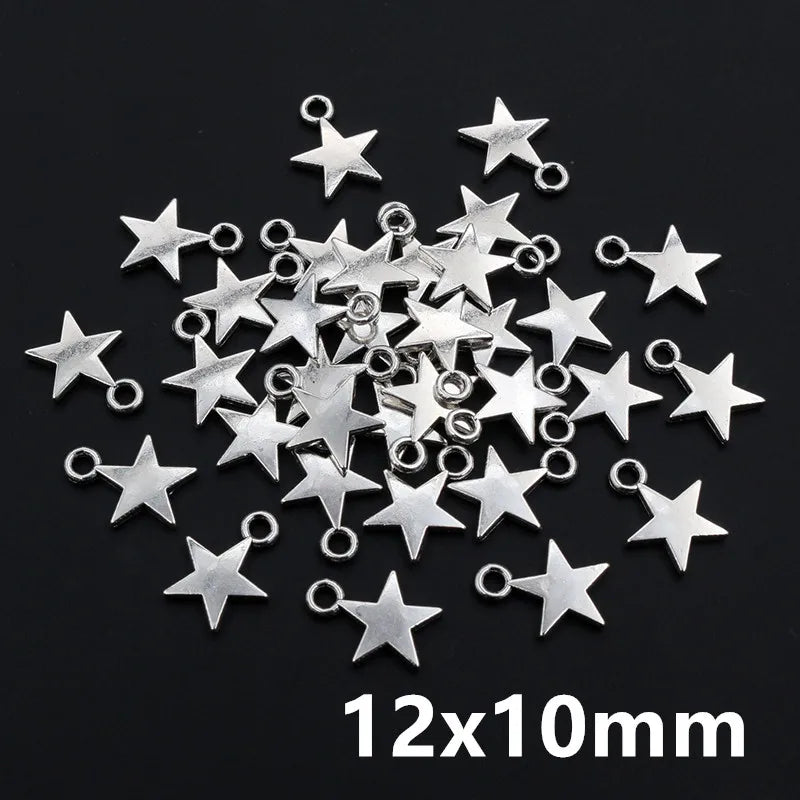 100 Stück kleine Stern-Charms-Anhänger, Antik-Silber, Legierung, Metall, DIY-Schmuckherstellung, Zubehör für Ohrringe, Armbänder, Halsketten