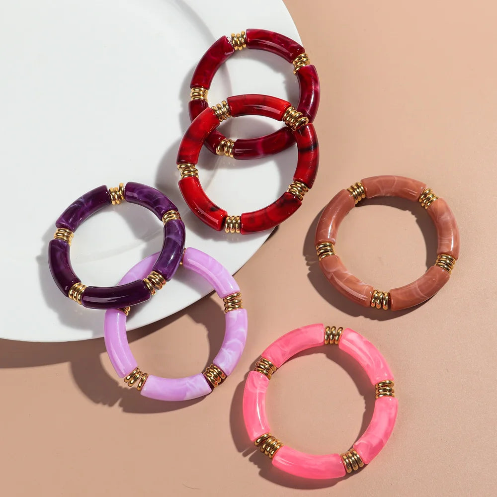 Vintage Chunky Bamboo Elbow Acrylic Bracelets for Women Men Rock Punk Stretch Large Curved Tube Stacking Bangle Couple Jewelry Gifts