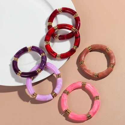 Vintage Chunky Bamboo Elbow Acrylic Bracelets for Women Men Rock Punk Stretch Large Curved Tube Stacking Bangle Couple Jewelry Gifts