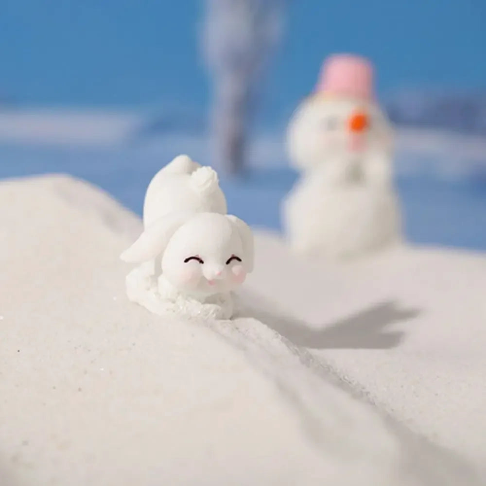 Figuren Miniatur Niedlicher Schneemann Hase Weihnachtskaninchen Mikrolandschaft Ornament Schreibtischzubehör Feengarten Heimdekoration