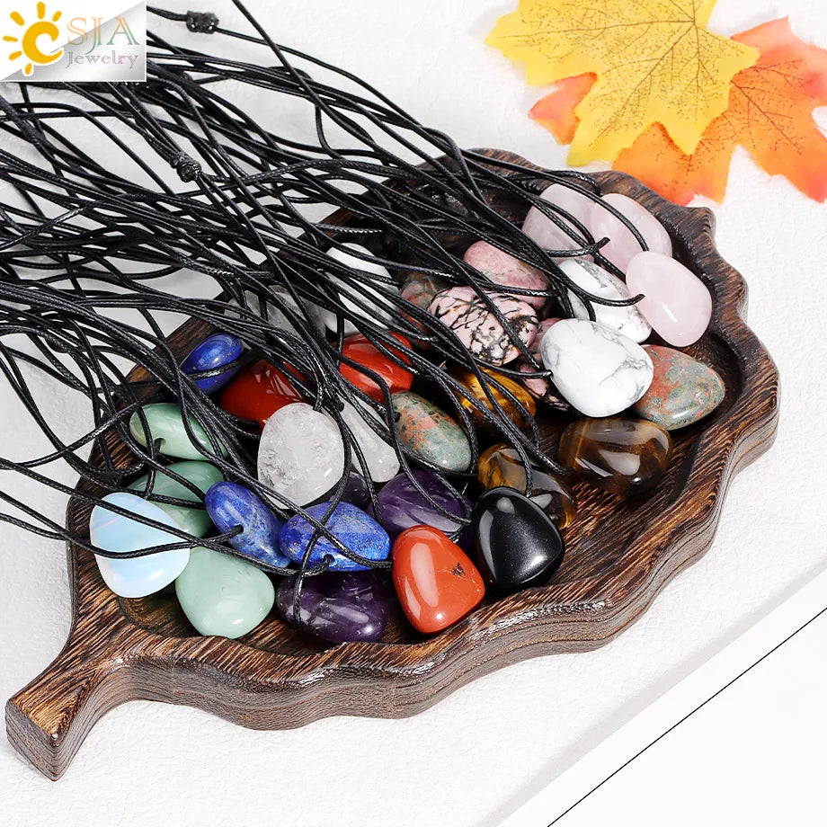 CSJA Naturstein Nugget Anhänger Halskette für Mann Heilung Kristall Amethysten Tigerauge Rhodonit Rosenquarz Charms Schmuck H551