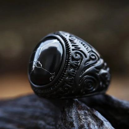 Vintage handgemachte türkische schwarze Zirkon Ringe Retro Männer Edelstahl Tigerauge Stein Ringe klassische Hochzeit Verlobung Schmuck