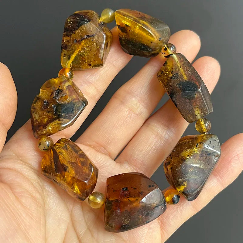 2026 Echtes Bernstein-Armband für Geburtstagsfeiern Einzigartiges Handgefertigtes Baltisches Pflanzen-DIY Facettierte Perlen 100% Echtes Naturstein-Schmuckstück