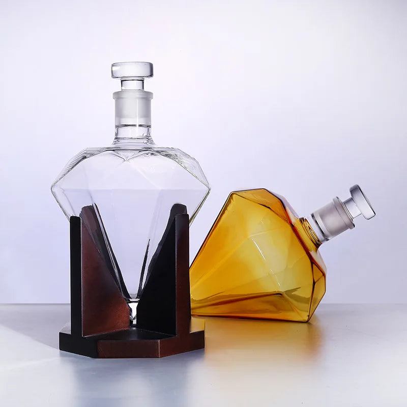 850 ml Diamant Weinglas Flasche Wein Set Anzug mit Holzsockel Whisky Dekanter Originalität für Bar Home Ornament Geschenk