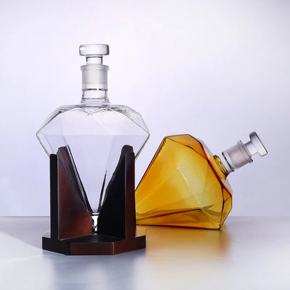 850 ml Diamant Weinglas Flasche Wein Set Anzug mit Holzsockel Whisky Dekanter Originalität für Bar Home Ornament Geschenk