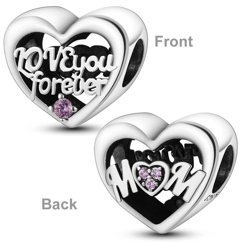 Charm-Perle aus 925er-Sterlingsilber, Mutter-Geschenk, Mutter, Liebe, glückliche Familie, baumelnd, passend für Original-Armreif, Halskette, DIY-Schmuck