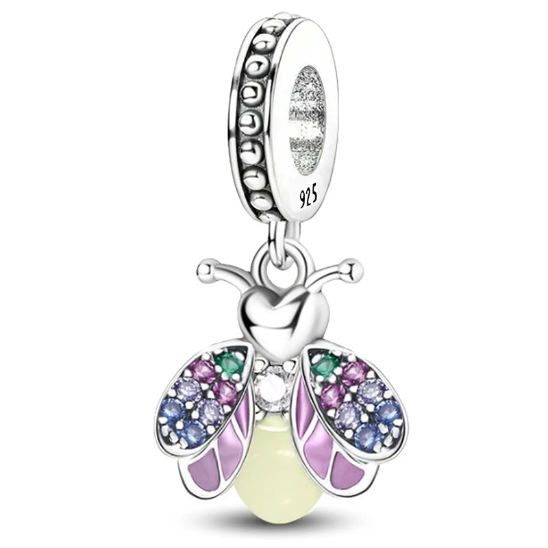 Charms aus 925er-Sterlingsilber mit Tierhantel, niedlicher rosa Hund, Perlen, passend für DIY-Armbänder, Armreifen, Geschenk von hochwertigem Schmuck
