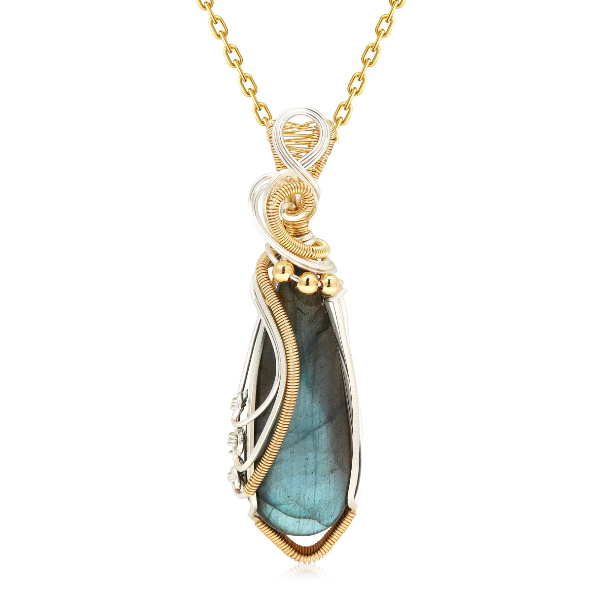 Labradorit Regenbogen Mondstein Edelstein Anhänger Kupferdraht umwickelt Labradorit Schmuck Labradorit Halskette mit Kette und Box