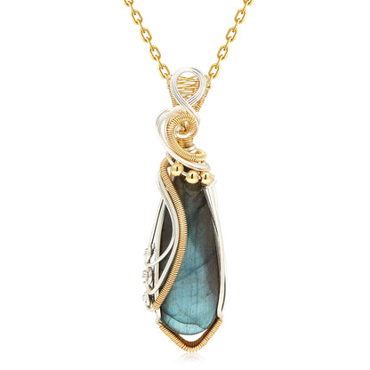 Labradorit Regenbogen Mondstein Edelstein Anhänger Kupferdraht umwickelt Labradorit Schmuck Labradorit Halskette mit Kette und Box