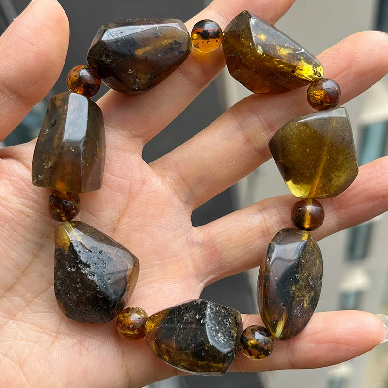 2026 Echtes Bernstein-Armband für Geburtstagsfeiern Einzigartiges Handgefertigtes Baltisches Pflanzen-DIY Facettierte Perlen 100% Echtes Naturstein-Schmuckstück