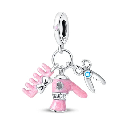 Original 925 Sterling Silber Nähmaschine Schere Charms Perle eingelegt rosa Zirkonium Anhänger passen Armband Schmuck Liebhaber Geschenk