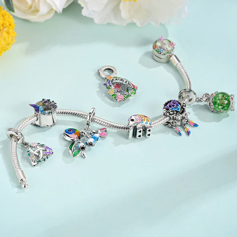 Frühling Charms Perlen Anhänger 925 Sterling Silber Blume Schmetterling Libelle Pilz Charms Fit Armband Frau Mann DIY Schmuck