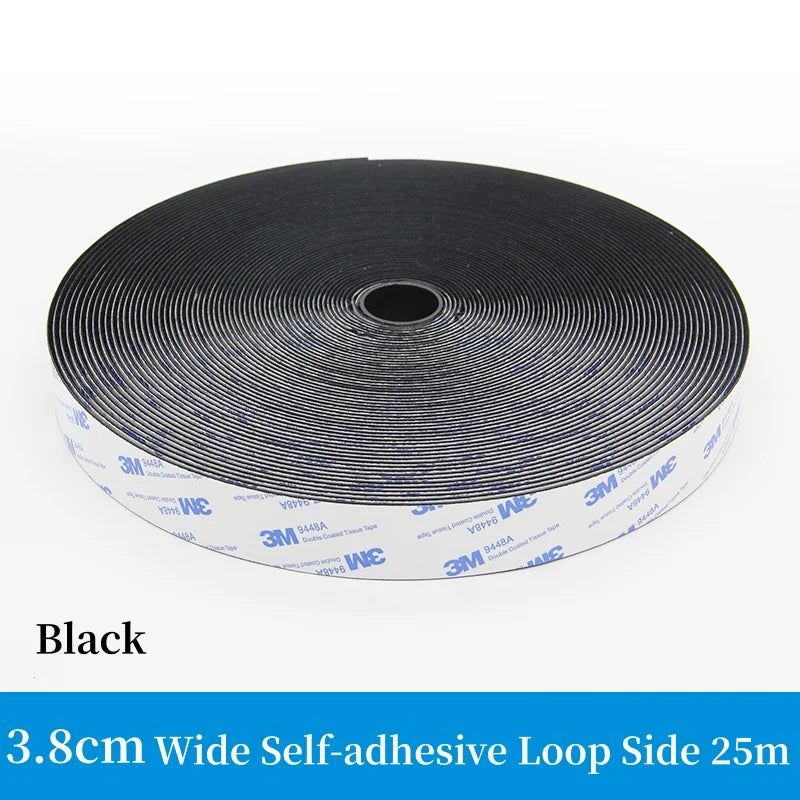 3M 9448A Schwarzes doppelseitiges Klebeband, 25 m, 16–100 mm, starkes, spurloses Seitenbefestigungsband mit Klettverschluss, hochtemperaturbeständig