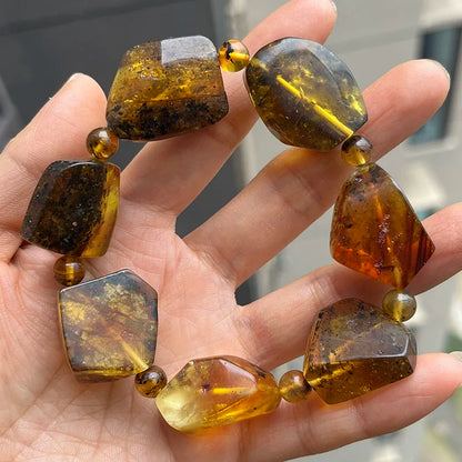 2026 Echtes Bernstein-Armband für Geburtstagsfeiern Einzigartiges Handgefertigtes Baltisches Pflanzen-DIY Facettierte Perlen 100% Echtes Naturstein-Schmuckstück