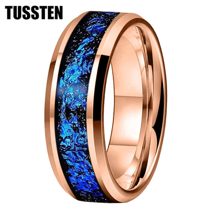 Wolfram 6/8mm Wolfram Ring für Männer Frauen blaue Folie Inlay Verlobung Ehering abgeschrägt poliert glänzend bequeme Passform