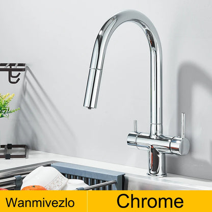 Wanmivezlo Küchenarmatur mit Verlängerungsdüse, 360-Grad-Drehung, Heiß- und Kaltmischer, Küchenarmaturen, Doppelgriff, Trinkwasserhahn
