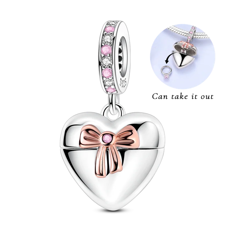 Original-Charm-Perle aus 925er-Sterlingsilber mit eingelegtem Zirkonium, Schleife, Liebesherz, Ballon-Anhänger, passend für Armbänder, DIY-Schmuckmarkierung