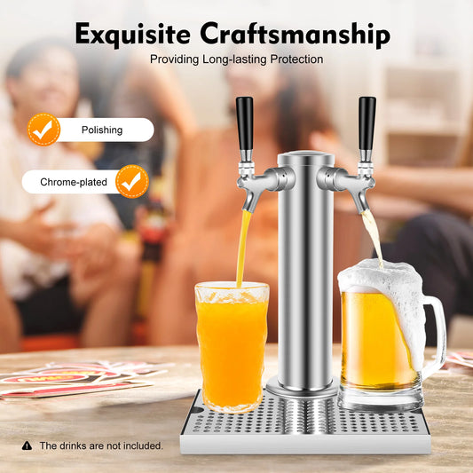 Doppeltappiger Edelstahl-Bierzapfturm für Bars/Restaurants, Kupferkonstruktion, Auslaufsichere Doppel-Getränkespender