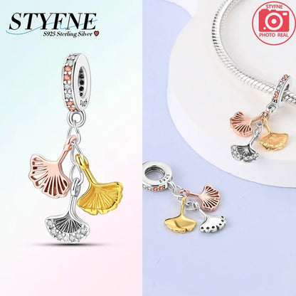 Exquisite Charm-Perlen aus 925er-Sterlingsilber mit Blumenserie, Sonnenblume, Sakura-Chrysanthemen-Anhänger für Damen, Schmuck, modisches Geschenk