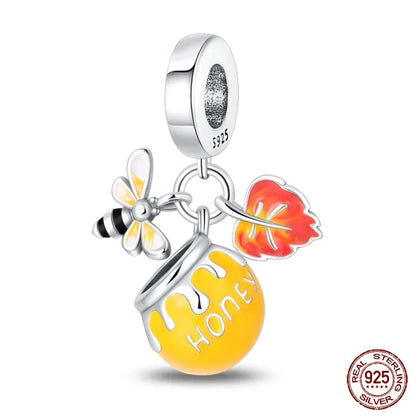 Charms-Perlen aus 925er-Sterlingsilber, modisches Biene- und Honigglas, Sonnenblume, Herbstserie, passend für Original-Armbänder, DIY-Schmuckherstellung