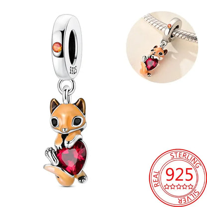 Exquisiter kleiner Affe aus 925er-Sterlingsilber, umarmender roter Herz-Anhänger, passend für Armbänder, Halsketten, Party-Paarung mit handgefertigten Geschenken