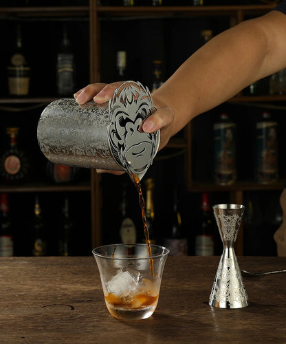Cocktail-Mischglas, geätztes W-Geist-Muster, doppelwandiger Edelstahl-Krug, Design, Barkeeper-Brille, Barware Essentials