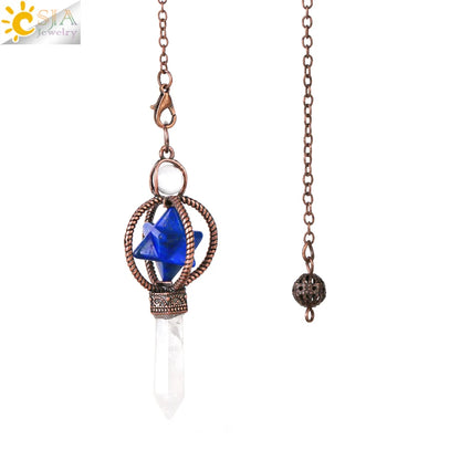 CSJA Esoterik Kristallpendel für Wünschelpen, Weissagung, Pendel, Merkaba, Naturstein-Anhänger, klarer Quarz, rote Bronze, G930