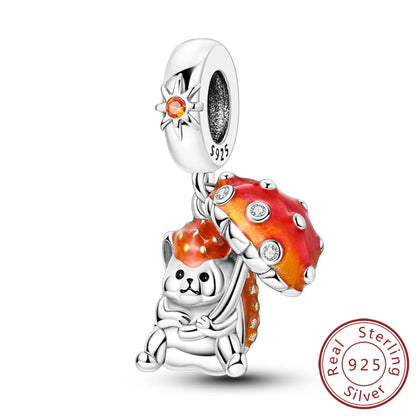 Frühling Charms Perlen Anhänger 925 Sterling Silber Blume Schmetterling Libelle Pilz Charms Fit Armband Frau Mann DIY Schmuck