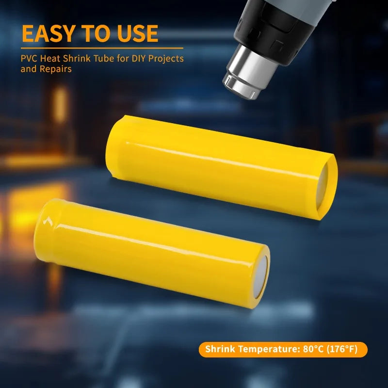 3/5 m gelb/lila 7 mm ~ 130 mm PVC-Schrumpfschlauch für 18650 Lithium-Akkupacks, isolierende Folienhülle, Schutzkabelhülle