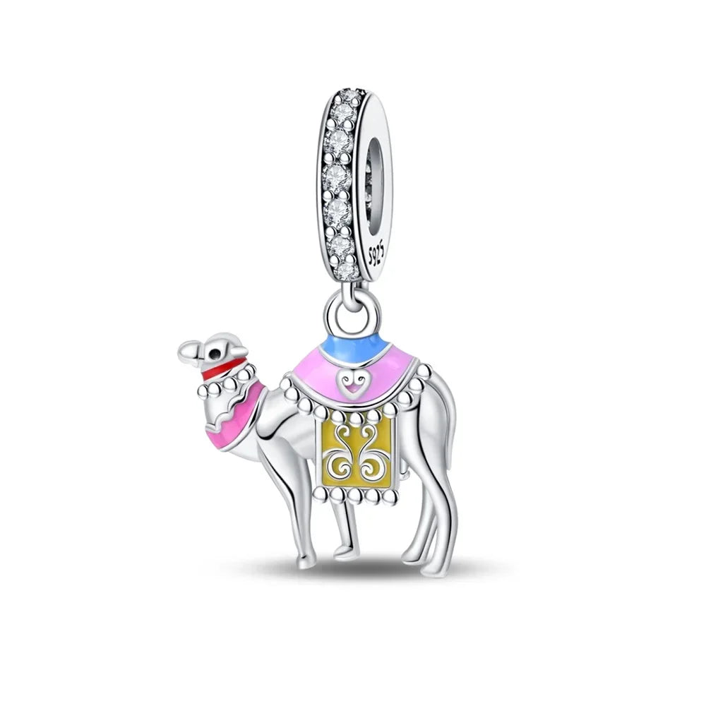 Charm-Anhänger aus 925er-Sterlingsilber, Wüstenpyramide, Kamel, Elefant, passend für Armbänder, Original-Charm für Frauen, DIY-Schmuckherstellung