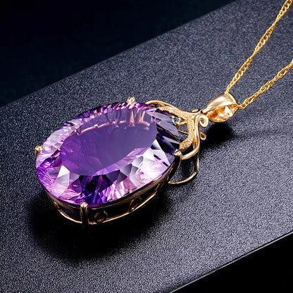 Zirkon-Halskette, Amethyst, Saphir-Edelstein-Charm, 18 Karat vergoldetes Silber, 36 CT ovale Kristall-Zirkon-Anhänger-Halskette, Geschenk für Frauen