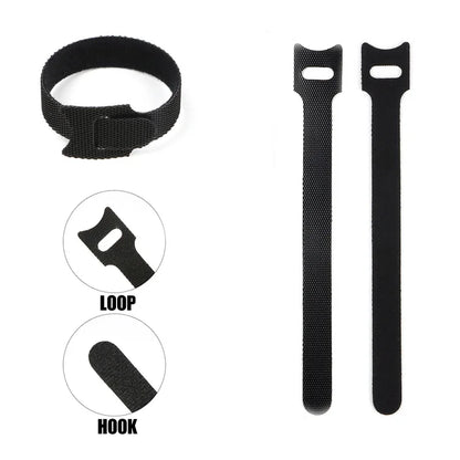 20 Stück schwarze Klettverschlussbänder, Kabelbinder, Kabelriemen, Nylon-Kabelbinder, Kabelorganisator, wiederverwendbares Befestigungsband