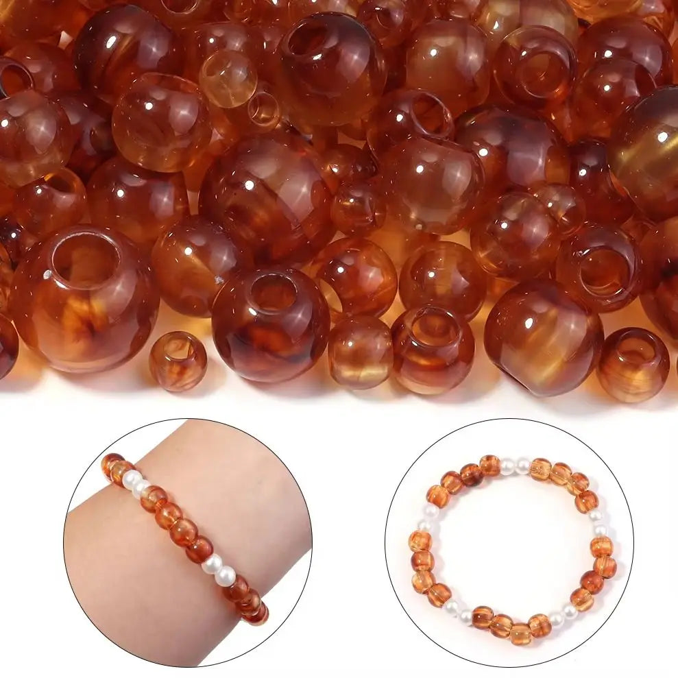 10-200PCS Imitation Bernstein Perlen Runde Acryl Perlen Lose Große Loch Spacer Perlen Für Schmuck Machen DIY Armband halskette