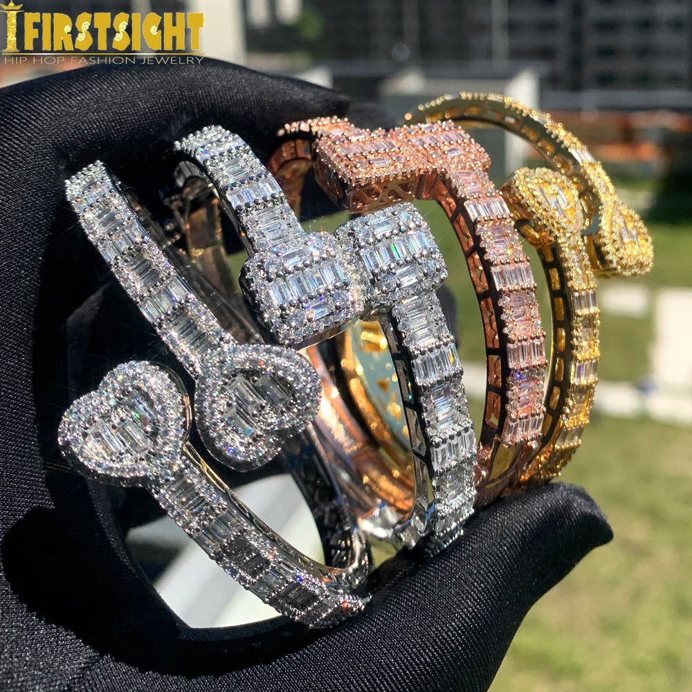 Neue Iced Out Bling Schmetterling Herz Armband Silber Farbe CZ Zirkon Oval Charme Geöffnet Armreif Für Männer Frauen Hiphop Luxus schmuck