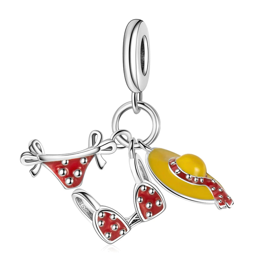 Gemütlicher Charm aus 925er-Sterlingsilber für Strandausflüge, hawaiianischer Bikini, Surfen, Kokosnussbaum, passend für DIY-Armbänder, Halsketten, Reisesouvenirs