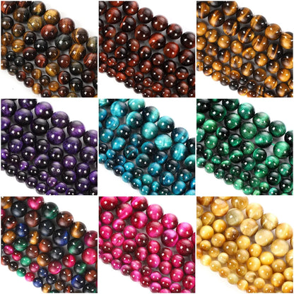 Natursteinperlen, mehrfarbig, Tigerauge, lose Distanzperlen für die Herstellung von Armbändern, Schmuck, DIY-Zubehör, Auswahlgröße 4/6/8/10/12 mm