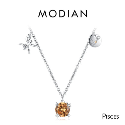 Modian 925 Sterling Silber Regenbogen Zirkonia Skorpion Geburts stein Sternzeichen Symbol Charme Anhänger Halsketten für Frauen edlen Schmuck