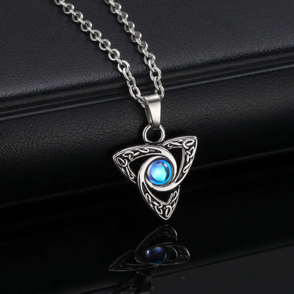 Vnox Vintage Celtic Knot Pendant Necklaces with Moonstone Inlay for Men and Women, Witch Knot Collar Jewelry with Box Chain
