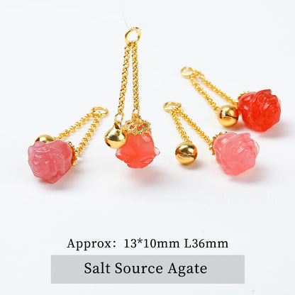 1 Stück Naturstein Salzquelle Achat geschnitzt Cartoon Katze Anhänger niedliche Charms für Schmuckherstellung DIY Armband Halskette Zubehör