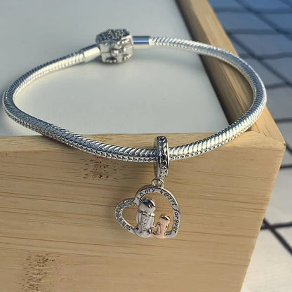 Charms-Anhänger für Mutter und Tochter aus 925er-Sterlingsilber mit Zirkonia, passend für DIY-Armband-Halskette, Geschenk für Sie, Colgante Plata