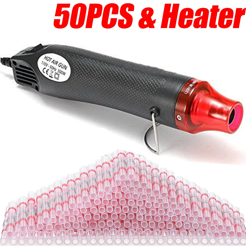 50-1000PCS Schrumpf Butt AWG22-18 Rot Solder Isolierte Wasserdichte Elektrische Spleiß Draht Anschlüsse mit Heißluftpistole Uns/Eu