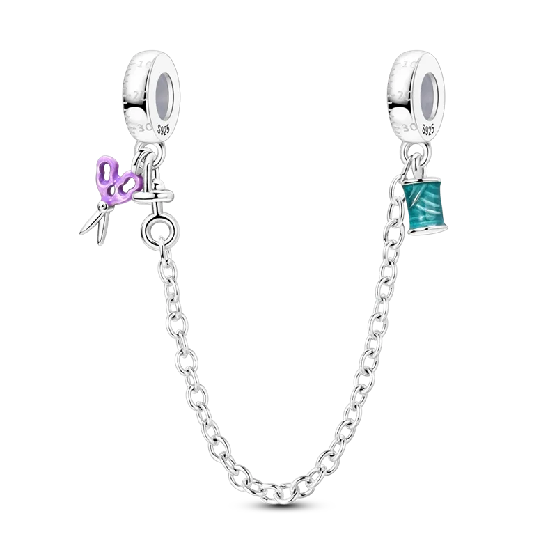 Original 925 Sterling Silber Nähmaschine Schere Charms Perle eingelegt rosa Zirkonium Anhänger passen Armband Schmuck Liebhaber Geschenk