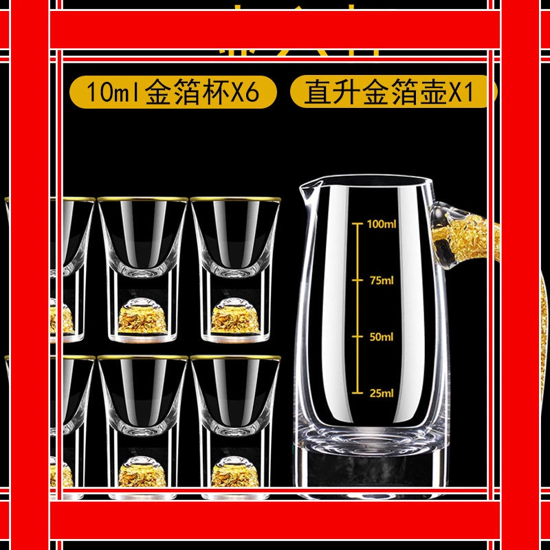 Goldfolie Baijiu Tasse Weinspender Set Kleines Weinglas für den Haushalt Ein-Schuss-Glas Chinesisches Weinset mit abgestufter Getränkehalter