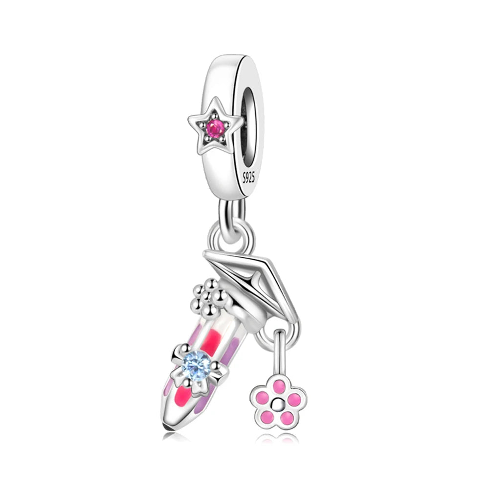 Charm-Anhänger aus 925er-Sterlingsilber mit Oktopusperlen und Stammbaum und Herz, passend für Schlangenarmband, Boutique-Halskette, rosa Anhänger, Geschenk