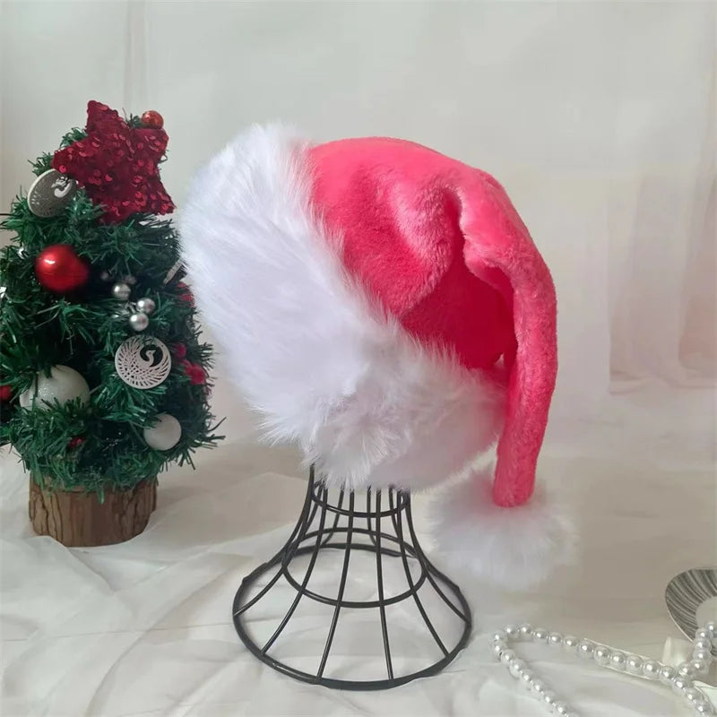 Weihnachtsmannmütze, Weihnachten, rosa, lang, Plüsch, Urlaub, rot, schwarz, für Erwachsene und Kinder, Unisex, 2024, Neujahr, festliches Partyzubehör