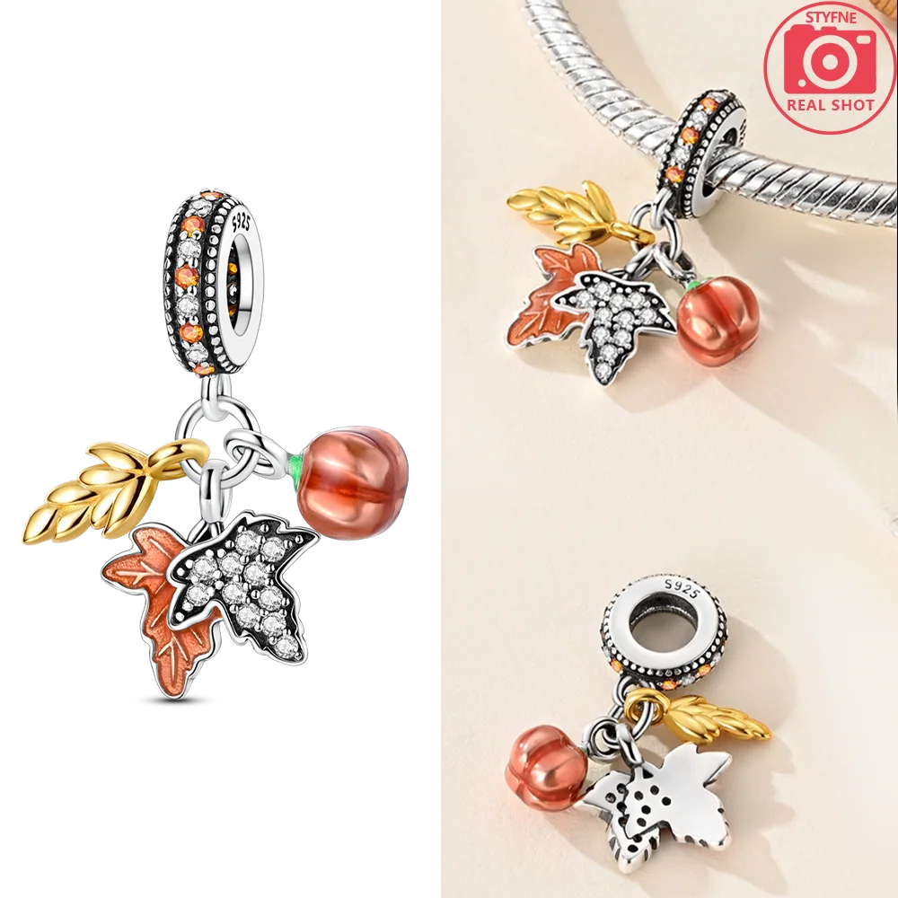 Charms aus 925er Silber, Original-Gold, exquisiter Schmetterlings-Anhänger, Ahornblatt-Herz-Perlen, passend für Armbänder, Damenschmuck, DIY-Zubehör, Geschenk